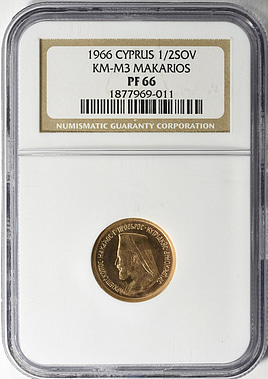Cyprus 1966 Gold 1/2 Sovereign Archbishop Makarios III KM-XM3 NGC