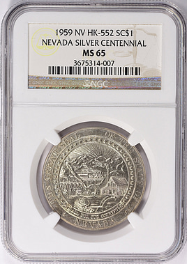 1959 Nevada Silver Centennial So-Called Dollar HK-552 NGC MS-65