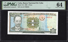 Cuba 1995 1 Peso Banco Nacional de Cuba Note SCWPM-112 PMG Choice