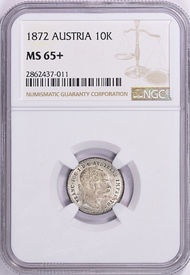 Austria 1872 Silver 10 Kreuzer KM-2206 NGC MS-65+ (Item 1230167
