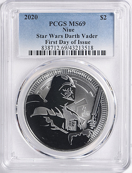 2020 Niue 1トロイオンスプルーフ銀貨 NGC PF69UC Niue 2020 $2 Silver Star Wars Darth Vader First Day of Issue PCGS