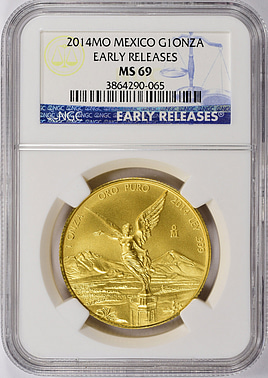 Mexico 2014-Mo Gold Onza Libertad Early Releases NGC MS-69 (AGW