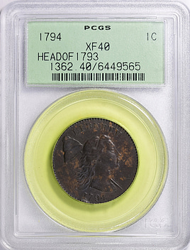 1794 Liberty Cap Cent Head of 1793 PCGS XF-40 BN OGH