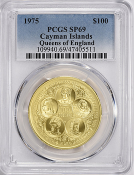 Cayman Islands 1975 Gold $100 Five Sovereign Queens of England