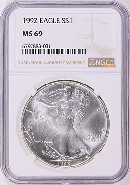 1992 $1 Silver Eagle NGC MS-69 (Item 1447259) | GreatCollections