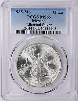 Mexico 1985-Mo Silver Onza Libertad KM-494.1 PCGS MS-65