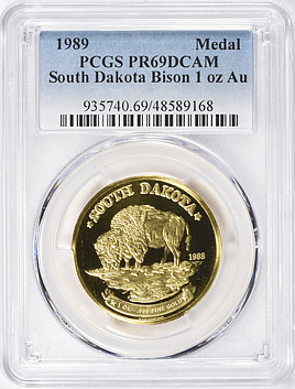 1989 Gold 1oz South Dakota Bison Private Medal PCGS Proof-69 DCAM
