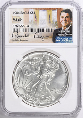 1986 $1 Silver Eagle NGC MS-69 (Ronald Reagan Signature Label
