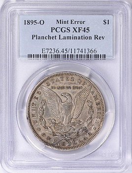 Mint Error 1895-O Morgan Silver Dollar Planchet Lamination Reverse
