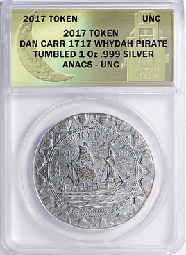 2017 Silver 1oz 1717 Whydah Pirate 8 Reales Daniel Carr Token