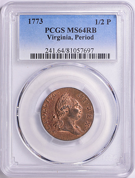1773 Virginia Halfpenny Period PCGS MS-64 RB (Item 1644539