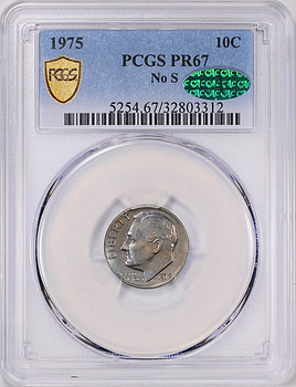 1975 Roosevelt Dime No S PCGS Proof-67 (CAC Green) (Toned) (with