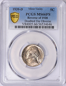 1939-D Jefferson Nickel Reverse of 1938 Doubled Die Obverse PCGS