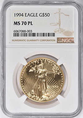 1994 $50 One-Ounce Gold American Eagle NGC MS-70 PL