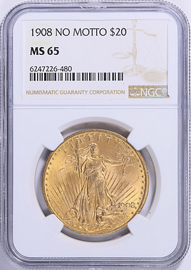 1908 Saint-Gaudens Gold Double Eagle No Motto NGC MS-65 (Item