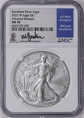 2022-W $1 Silver Eagle Burnished Advanced Release NGC MS-70