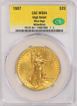 1907 Saint-Gaudens Gold Double Eagle MCMVII, High Relief, Wire