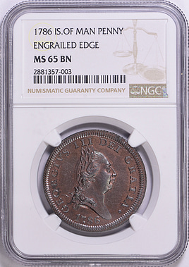 Isle of Man 1786 Penny Engrailed Edge KM-9.1 NGC MS-65 BN (Item