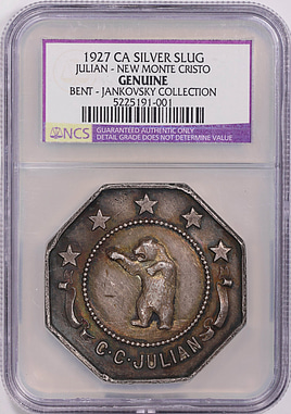 1927 California C.C. Julian New Monte Cristo Silver Slug NCS