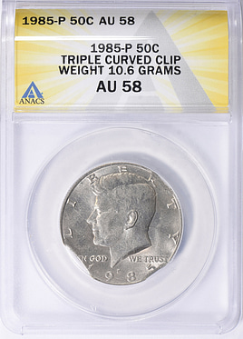 ANACS MS63 アメリカ 25セント 1985p ミントエラー Mint Error 1985-P Kennedy Half Dollar Triple Curved Clip ANACS AU