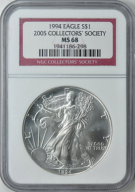 1994 $1 Silver Eagle NGC MS-68 (2005 Collectors Society Label
