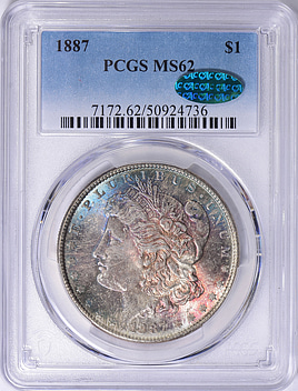 1887 Morgan Silver Dollar PCGS MS-62 (CAC Green) (Toned) (Item