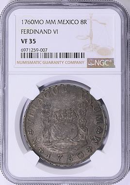 Mexico 1760-Mo MM Silver 8 Reales FERDND VI KM-104.2 NGC VF-35