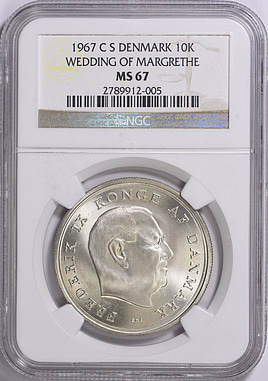 Denmark 1967-CS Silver 10 Kroner Wedding of Princess Margrethe KM