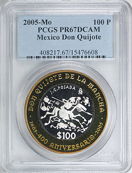 Mexico 2005-Mo Bi-Metallic 100 Pesos Don Quijote PCGS Proof-67