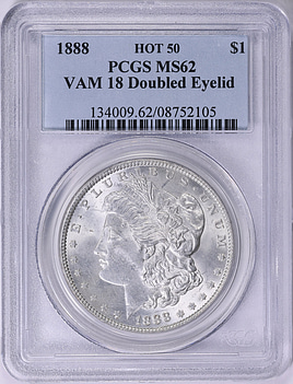 1888 Morgan Silver Dollar Doubled Eyelid VAM-18 Hot 50 PCGS MS-62