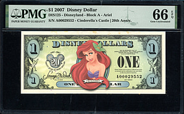 2007 Disneyland $1 Disney Dollar Ariel / Cinderella's Castle