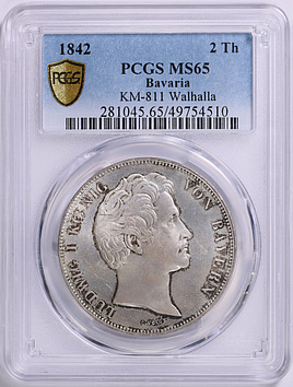 Germany 1842 Silver 2 Thaler (3 1/2 Gulden) Walhalla KM-811 PCGS