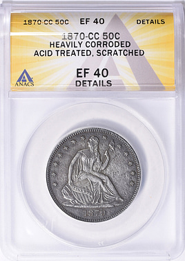 1870-CC Seated Liberty Half Dollar ANACS XF-40 Details (Item