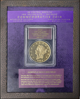 1855 Kellogg Gold $50 Commemorative Restrike Shipwreck S.S.