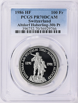 Switzerland 1986-HF Platinum Unze William Tell Altdorf Shooting