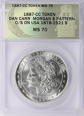 1887-CC Daniel Carr Token Morgan Dollar Pattern Overstruck on 1878