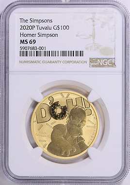 Tuvalu 2020-P Gold $100 Homer Simpson NGC MS-69 (AGW = 0.999 Oz