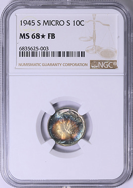 1945-S Mercury Dime Micro S NGC MS-68 ☆ FB (Toned) (Item 1833506