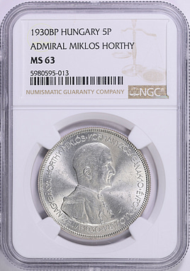 Hungary 1930-BP Silver 5 Pengo KM-512.1 NGC MS-63 (Item 1844686