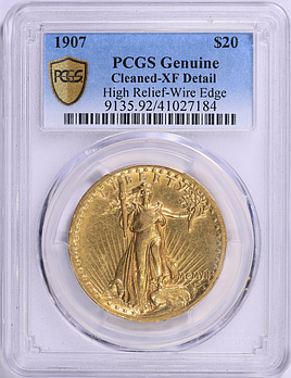 1907 Saint-Gaudens Gold Double Eagle MCMVII, High Relief, Wire