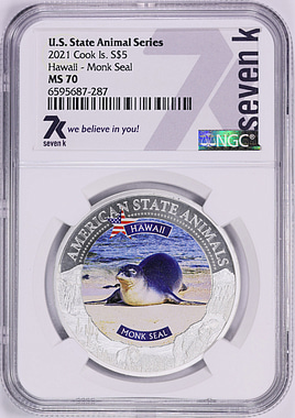 Cook Islands 2021 Silver $5 U.S. State Animal Series Hawaii Monk