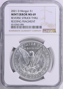 Mint Error 2021-D Morgan Silver Dollar Reverse Struck Through