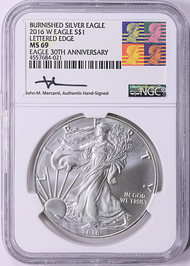 2016-W $1 Silver Eagle Burnished Lettered Edge 30th Anniversary