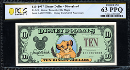 1997 Disneyland $10 Disney Dollar Simba / 25th Anniversary of