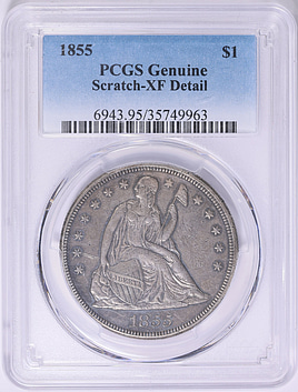 1855 Seated Liberty Silver Dollar PCGS Genuine XF Details (Item