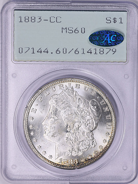 1883-CC Morgan Silver Dollar PCGS MS-60 (CAC Green) OGH (1st Gen