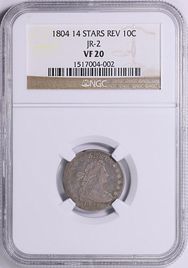 1804 Draped Bust Dime 14 Star Reverse JR-2 NGC VF-20
