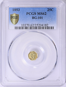 1853 California Fractional Gold 25c BG-101 PCGS MS-62 (Item