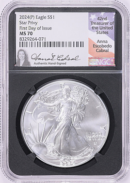 2024-(P) $1 Silver Eagle with Star Privy First Day of Issue NGC MS