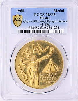 ローブデコルテ 第68回 オークス 金箔単勝馬券 Mexico 1968 Gold 40mm Olympic Games Medal PCGS MS-63 (AGW = 1.233